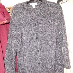 1X MAGGIE MCNAUGHTON WOOL BLEND BLACK WHITE MARBLED BUTTON FRONT CARDIGAN SWEATE